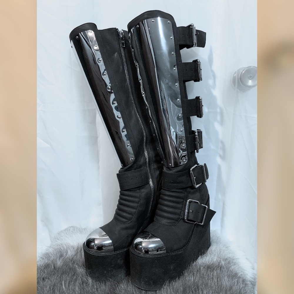 Chrome-Plated Goth Platform Boots